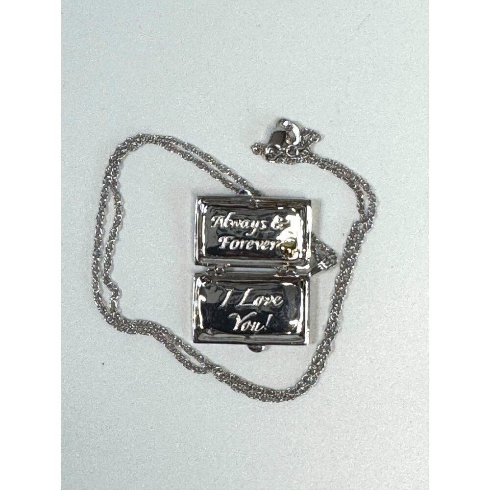 Danbury Mint My Love Valentine Sterling Silver Locket Necklace Diamond Chip 17" - Picture 5 of 8